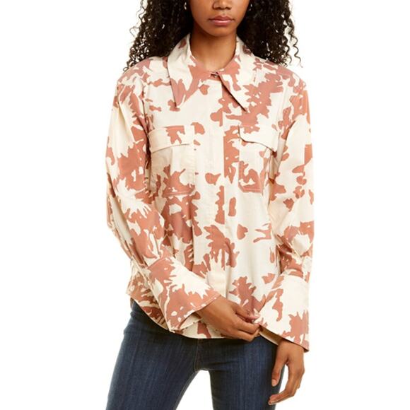Jonathan Simkhai Tina Poplin Shirt Shadow Floral Sienna Button Down Blouse - Picture 1 of 9